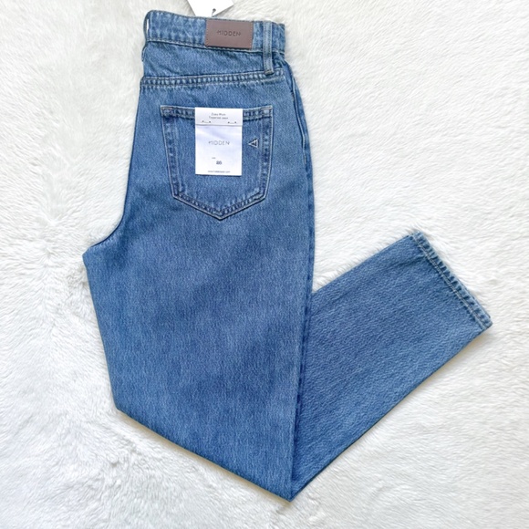 HIDDEN Zoey Tapered Mom High Rise Ankle Crop Acid Wash 100% Cotton Jeans - Picture 3 of 12